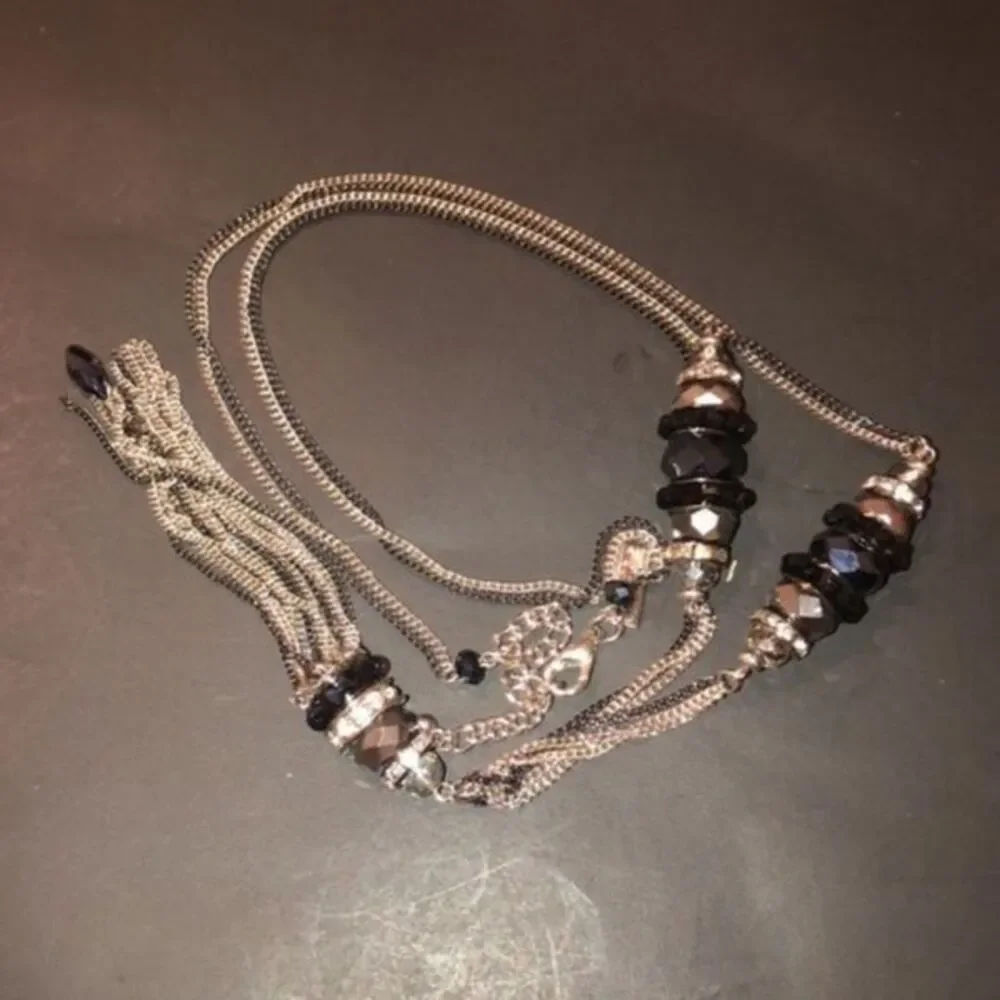 INC long necklace silver tone with glass Brad’s necklace